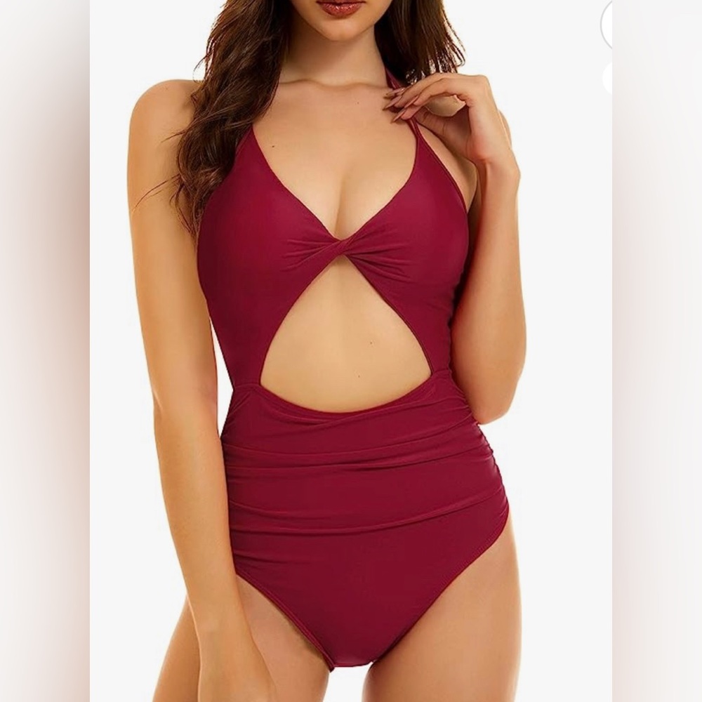 💰. One Piece Swimsuit Ruched Tummy Control Bathing Suit Cutout Monokini